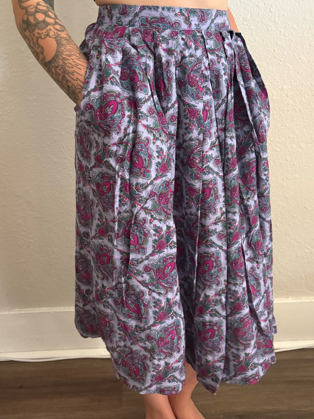 Urban Renewal Lavender and Pink Paisley Midi Skirt with Side Tie
